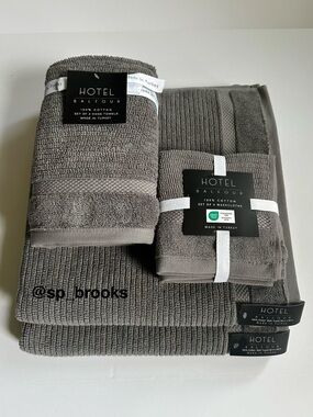 🎁8PC Hotel Balfour Bath Towel Set - Rib Textured Gray Turkish Cotton Towels